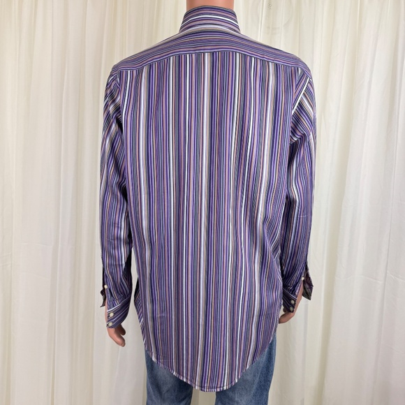 Men’s Thomas Dean Long Sleeve Stripe Dress Shirt Large - Picture 4 of 13
